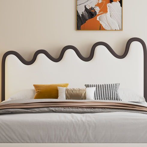 Lydia Wavy Shaped Headboard Calf Leather Floating Bed Frame