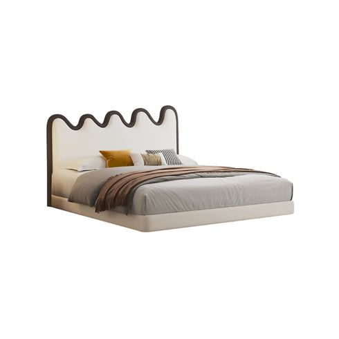 Lydia Wavy Shaped Headboard Calf Leather Floating Bed Frame