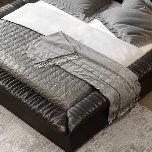 Melody Calf Leather Modern Upholstered Headboard Bed Frame