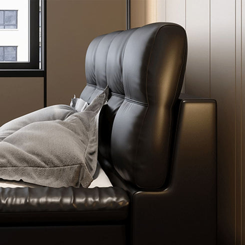 Melody Calf Leather Modern Upholstered Headboard Bed Frame