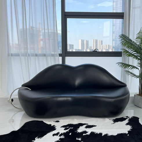 Nicky Elastic Leather/Velvet Lips Special Design 3 Seater Sofa Interior Couch