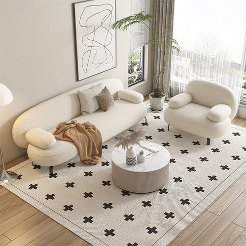 Nina Boucle Fabric White Loveseat Sofa Round Shaped Couch