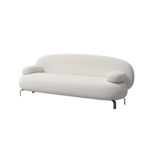 Nina Boucle Fabric White 3 Seater Sofa Round Shaped Couch