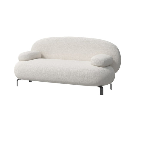 Nina Boucle Fabric White Loveseat Sofa Round Shaped Couch
