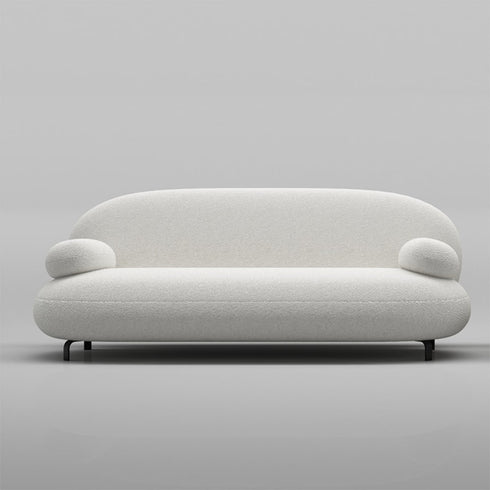 Nina Boucle Fabric White 3 Seater Sofa Round Shaped Couch