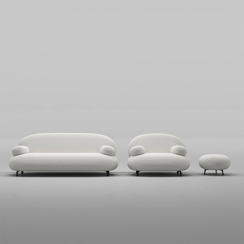 Nina Boucle Fabric White Loveseat Sofa Round Shaped Couch