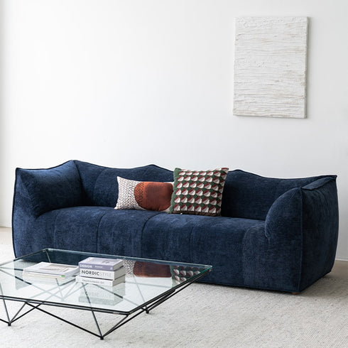 Nya Blue Fabric Arm Loveseat Sofa Shaped Couch