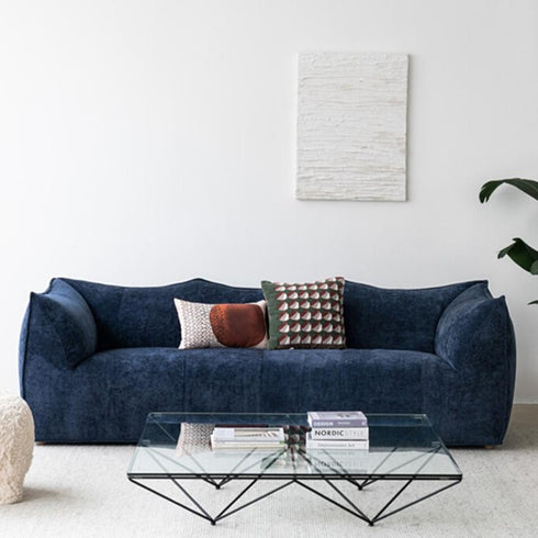 Nya Blue Fabric Arm Loveseat Sofa Shaped Couch