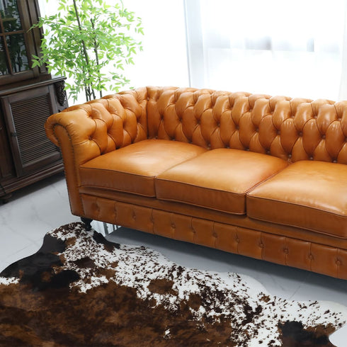 Oliver Gold Brown Leather Sofa 3 Seater Vintage Luxury Couch
