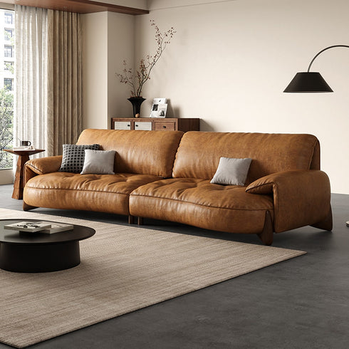 Peter Genuine Leather Luxury 3 Seater Sofa Brown Arm Couch