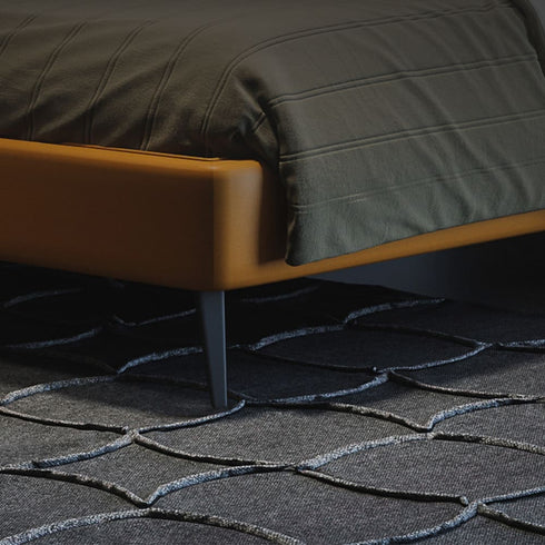 Rachal Sector Shaped Headboard Calf Leather Bed Frame