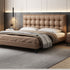 Randy Grid Shaped Headboard Calf Leather Bed Frame