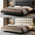 Randy Grid Shaped Headboard Calf Leather Bed Frame