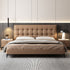 Randy Grid Shaped Headboard Calf Leather Bed Frame
