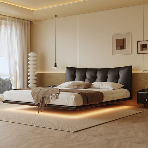 Ryan Calf Leather Simple Floating Bed Frame