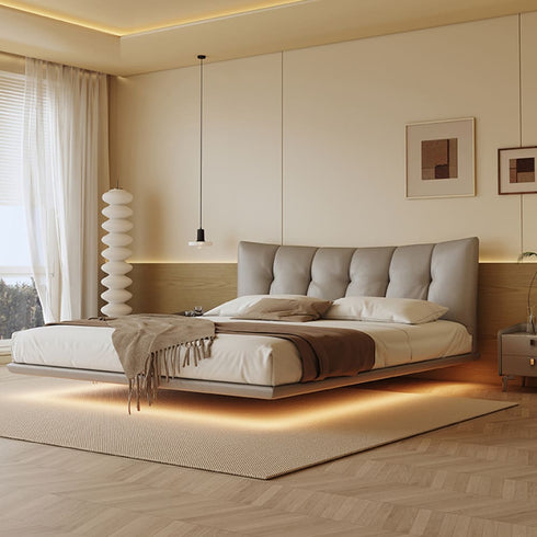 Ryan Calf Leather Simple Floating Bed Frame