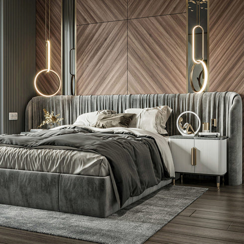 Sammy Suede Fabric Wide Headboard Bed Frame