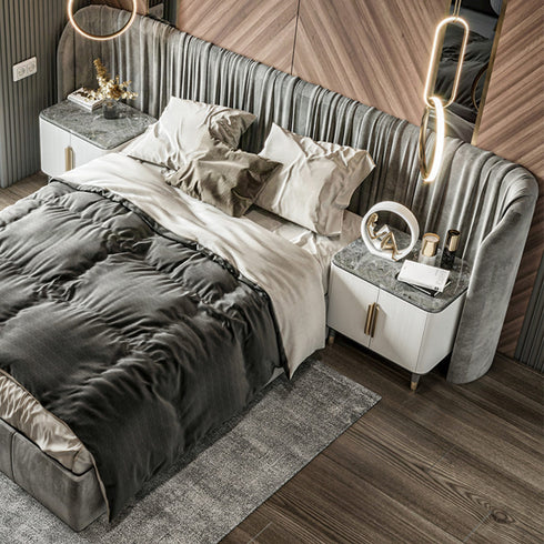 Sammy Suede Fabric Wide Headboard Bed Frame