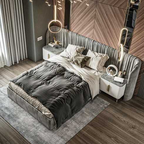 Sammy Suede Fabric Wide Headboard Bed Frame