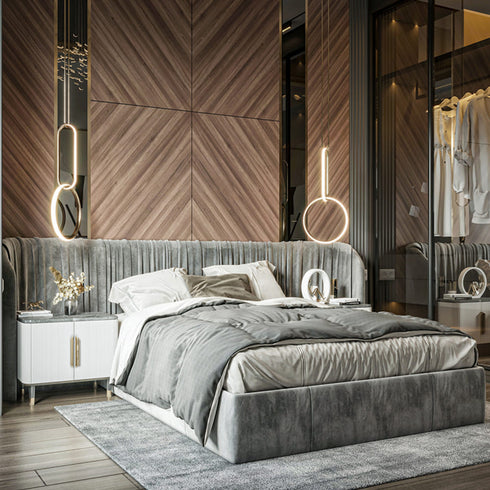 Sammy Suede Fabric Wide Headboard Bed Frame