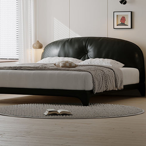 Selina Calf Leather Modern Upholstered Headboard Bed Frame