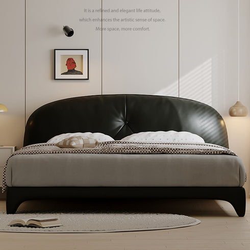 Selina Calf Leather Modern Upholstered Headboard Bed Frame