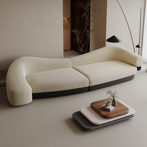 Vinson Beige Teddy Fleece Simple Curved Creative 3 Seater Sofa Designer Couch