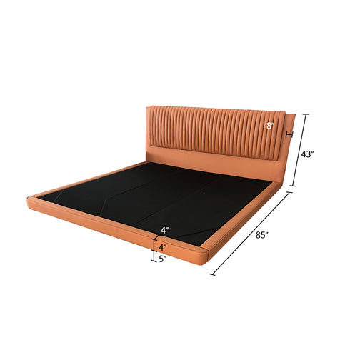 Warren Stripe Headboard Calf Leather Floating Bed Frame