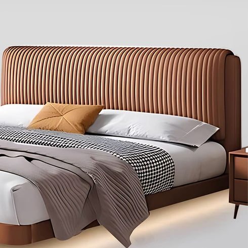 Warren Stripe Headboard Calf Leather Floating Bed Frame