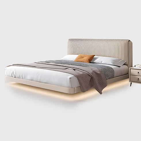 Warren Stripe Headboard Calf Leather Floating Bed Frame
