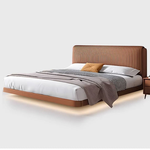 Warren Stripe Headboard Calf Leather Floating Bed Frame