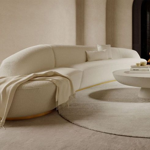 Yilia White Boucle Round Shaped 4 Seater Curved Designer Couch