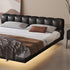Corolla Calf Leather Grid Headboard Floating Bed Frame