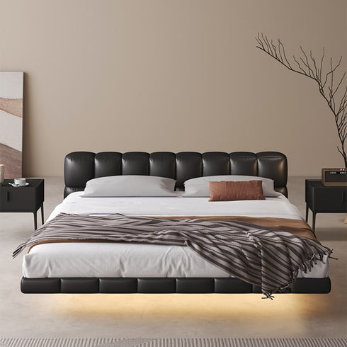 Corolla Calf Leather Grid Headboard Floating Bed Frame