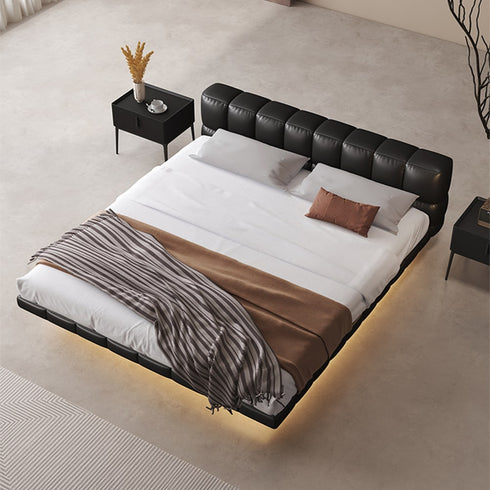 Corolla Calf Leather Grid Headboard Floating Bed Frame