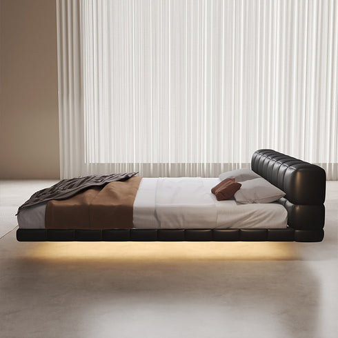 Corolla Calf Leather Grid Headboard Floating Bed Frame