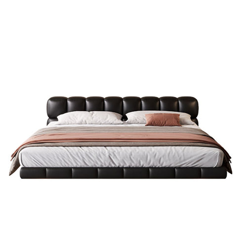 Corolla Calf Leather Grid Headboard Floating Bed Frame