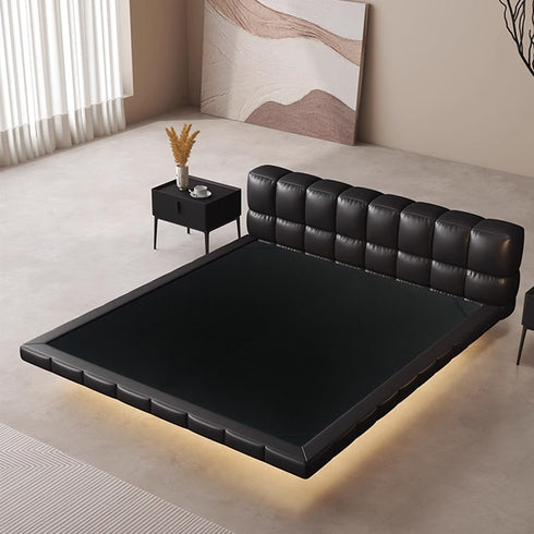 Corolla Calf Leather Grid Headboard Floating Bed Frame