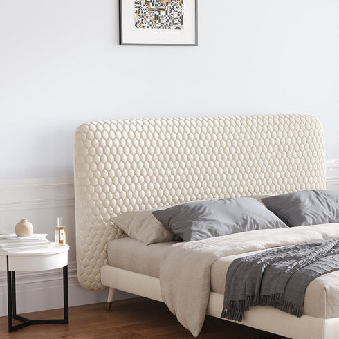 Sadie Velvet Fabric Minimalist High Headboard Bed Frame