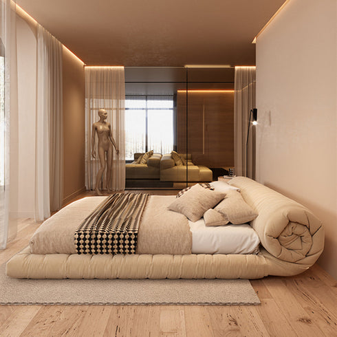 Cayden Suede Fabric Soft Backrest Bag Bed Frame