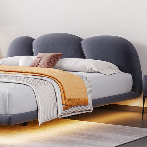 Ean Velvet Fabric Cloud Shape Headboard Floating Bed Frame