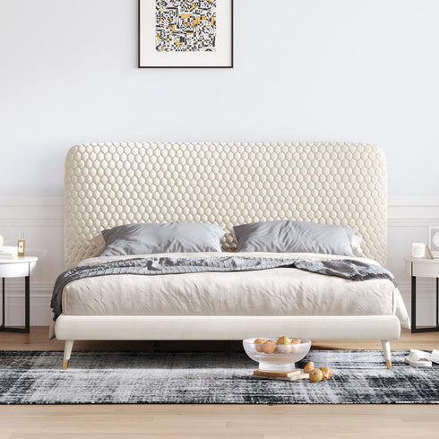 Sadie Velvet Fabric Minimalist High Headboard Bed Frame
