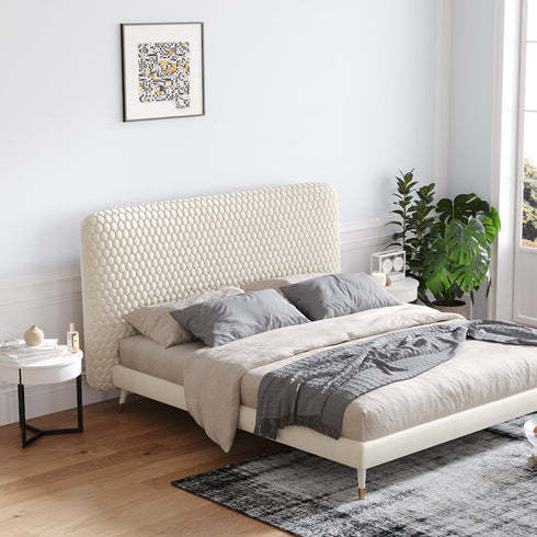 Sadie Velvet Fabric Minimalist High Headboard Bed Frame