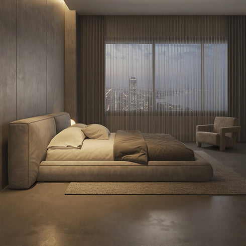 Cullen Suede Fabric Contemporary Minimalist Wide Head Board Bed Frame