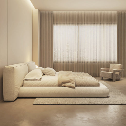 Cullen Suede Fabric Contemporary Minimalist Wide Head Board Bed Frame