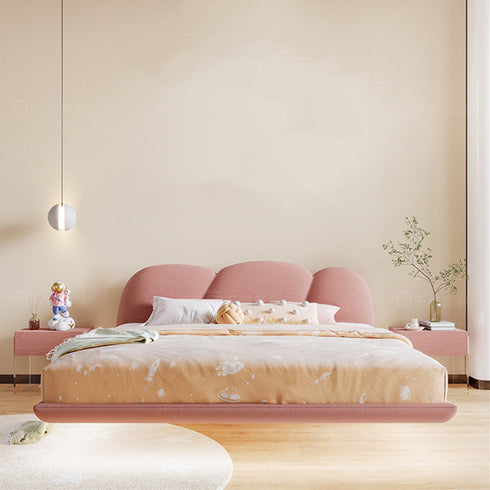 Ean Velvet Fabric Cloud Shape Headboard Floating Bed Frame