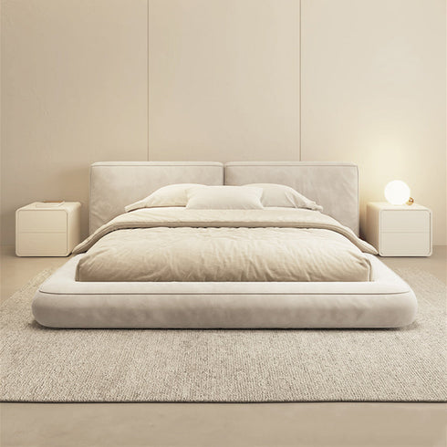 Cullen Suede Fabric Contemporary Minimalist Wide Head Board Bed Frame