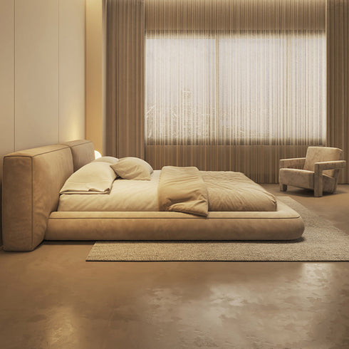 Cullen Suede Fabric Contemporary Minimalist Wide Head Board Bed Frame