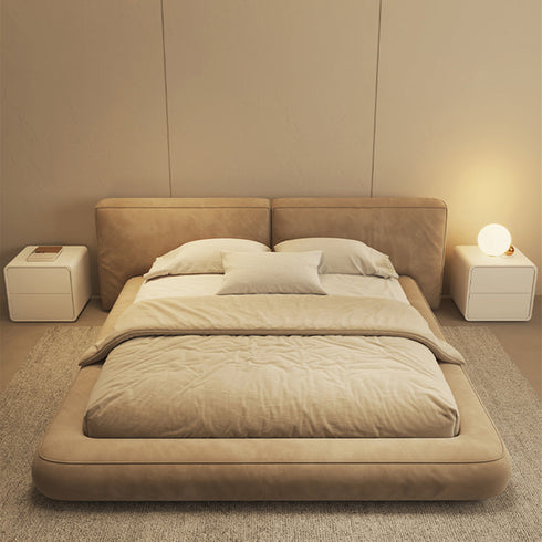 Cullen Suede Fabric Contemporary Minimalist Wide Head Board Bed Frame