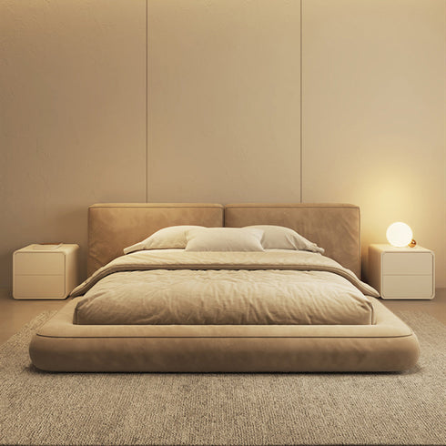 Cullen Suede Fabric Contemporary Minimalist Wide Head Board Bed Frame